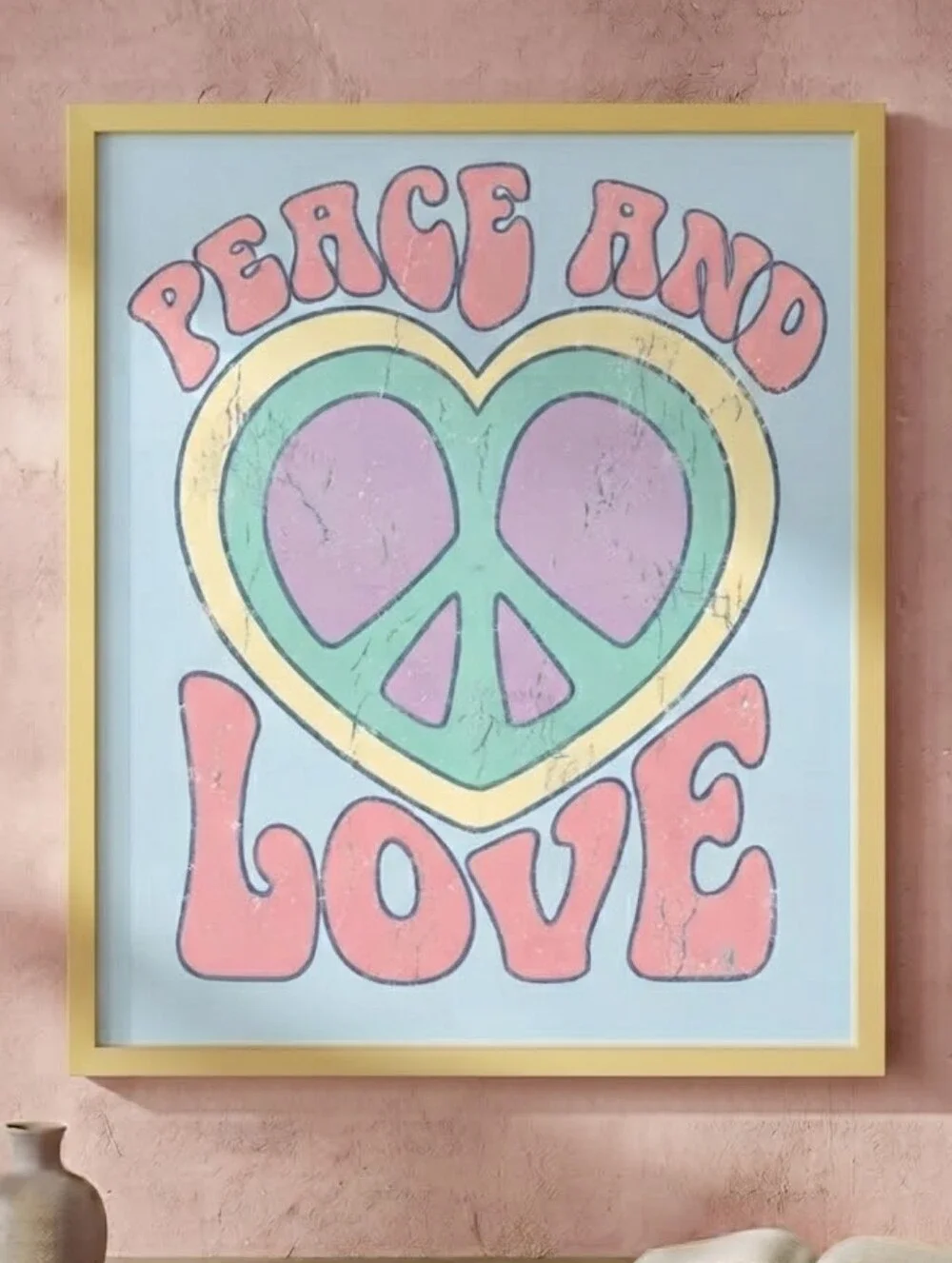 8.5x11 Cardstock Peace and Love Pastel Wall Art Print - Yellow